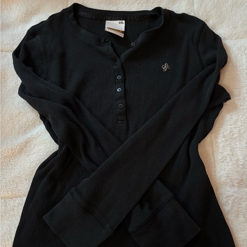 Black Long Sleeve Henley Shirt